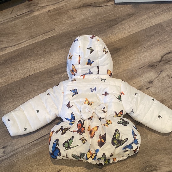 Toddler Girls Butterfly Puffer Jacket with Faux Fur Size 2T NWT - Picture 2 of 4